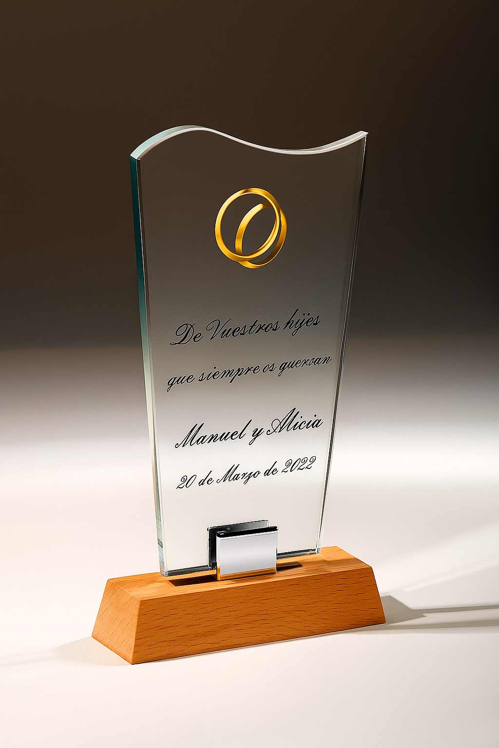 Trofeo Cristal con base de madera